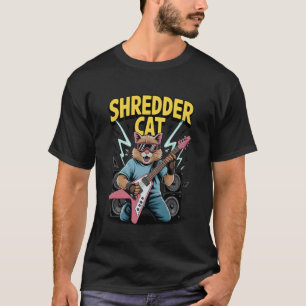 Shredder Kat Speelt Gitaar Met Zonnebril Bliksem T-shirt