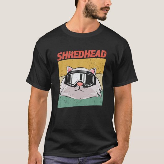 Shredhead Funny Snowboarding Cat in Goggles T-shirt (Voorkant)