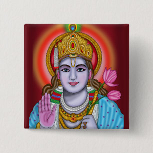 Shree Krishna Tote Bag Vierkante Button 5,1 Cm