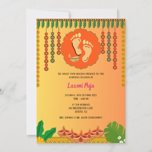 Shree Laxmi Puja Bloemen Uitnodiging (Voorkant)