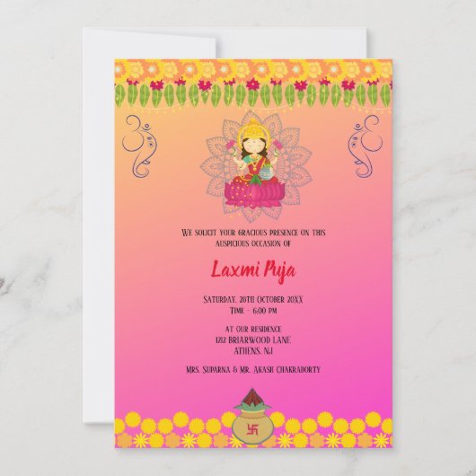 Shree Laxmi Puja Bloemen Uitnodiging (Voorkant)