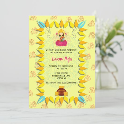 Shree laxmi puja om symbool uitnodiging (Staand voorkant)