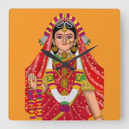 Shree Radha Wall Clock Vierkante Klok (Voorkant)