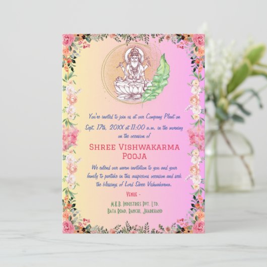 Shree Vishwakarma Pooja Bloemen Kaart (Staand voorkant)