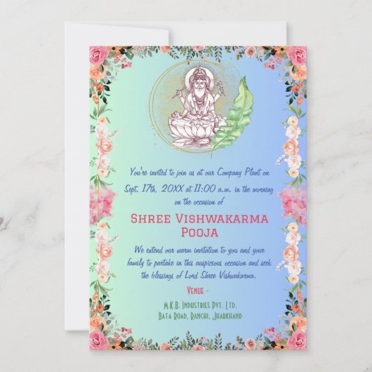 Shree Vishwakarma Pooja Floral Kaart (Voorkant)