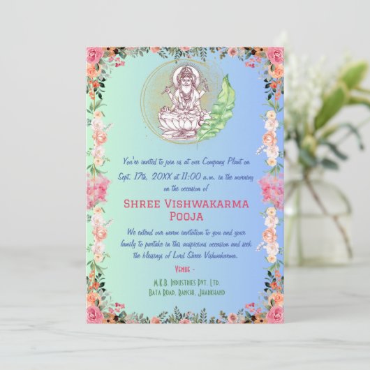 Shree Vishwakarma Pooja Floral Kaart (Staand voorkant)