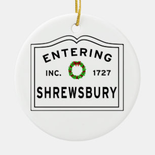 Shrewsbury, MA Holiday Wreath Metal Ornament