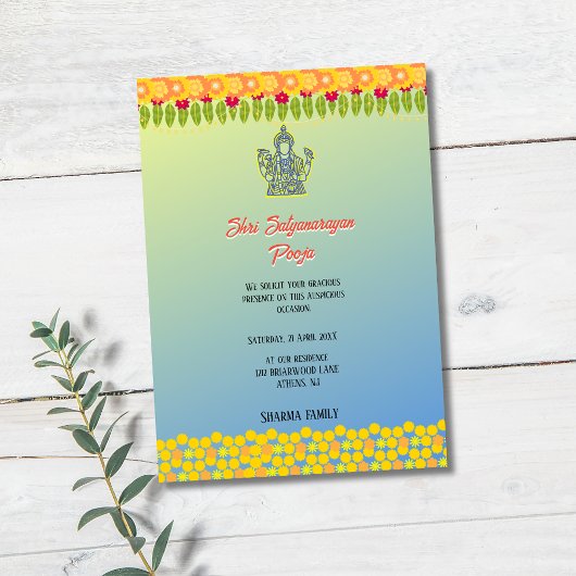 Shri Satyanarayan Pooja Hindoe Indiase stijl bloem Kaart