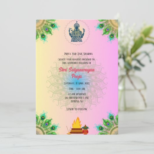 Shri Satyanarayan Pooja Hindu Kaart (Staand voorkant)