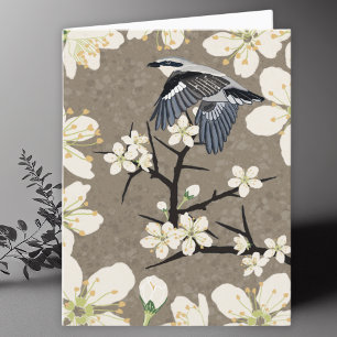 Shrike Bird en Flowers Tekening Blank Kaart