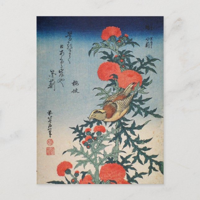 Shrike en Thistle (door Hokusai) Briefkaart (Voorkant)