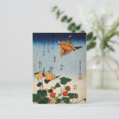 Shrike, Jay, Saxifrage en aardbei (van Hokusai) Briefkaart (Staand voorkant)
