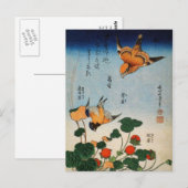 Shrike, Jay, Saxifrage en aardbei (van Hokusai) Briefkaart (Voorkant / Achterkant)