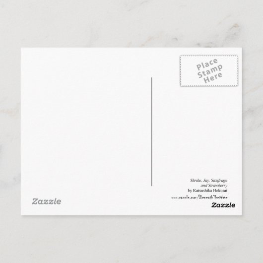 Shrike, Jay, Saxifrage en aardbei (van Hokusai) Briefkaart (Achterkant)