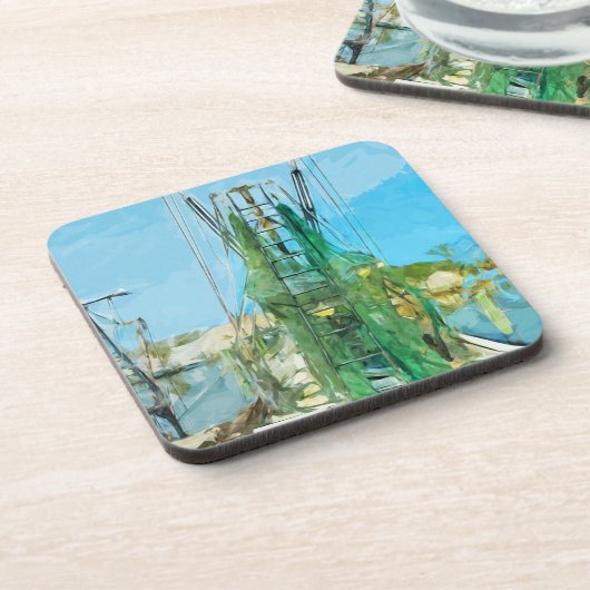 Shrimp Boat Docked Abstract Impressionisme Bier Onderzetter (Linkerzijde)