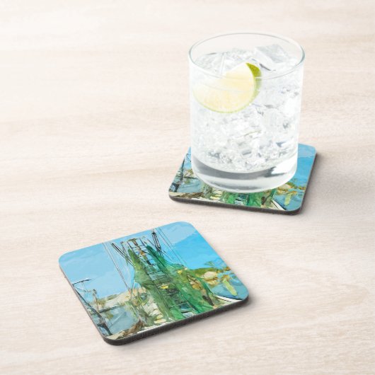 Shrimp Boat Docked Abstract Impressionisme Bier Onderzetter (Rechterzijde)