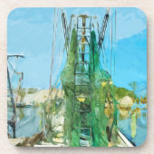 Shrimp Boat Docked Abstract Impressionisme Bier Onderzetter (Voorkant)