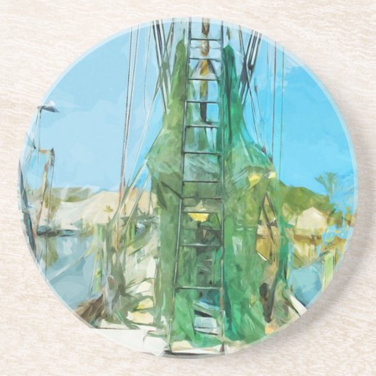 Shrimp Boat Docked Abstract Impressionisme Zandsteen Onderzetter (Voorkant)