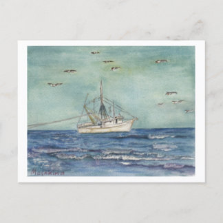 Shrimp Boat Waterverf. Briefkaart. Briefkaart