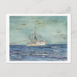 Shrimp Boat Waterverf. Briefkaart. Briefkaart