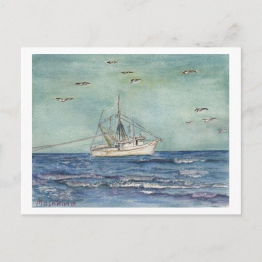 Shrimp Boat Waterverf. Briefkaart. Briefkaart (Voorkant)