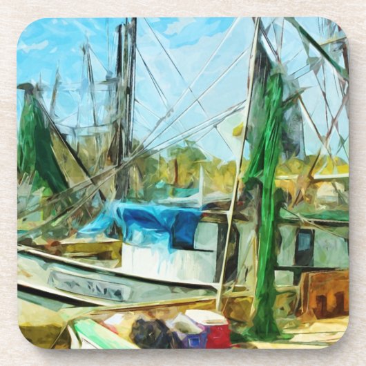 SHRIMP BOATS DOCKED Abstracte Impressionist.jpg Bier Onderzetter (Voorkant)