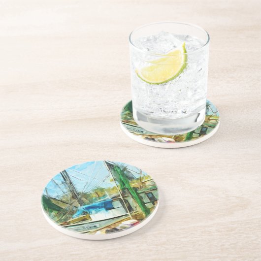 SHRIMP BOATS DOCKED Abstracte Impressionist.jpg Zandsteen Onderzetter (Zijkant)