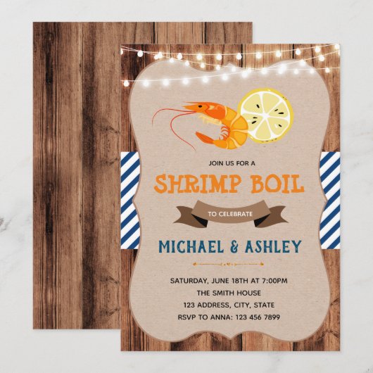 Shrimp boil-themapartijuitnodiging kaart (Voorkant / Achterkant)