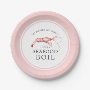 Shrimp Boil Zeevruchten Gedekte roze Papieren Bordje