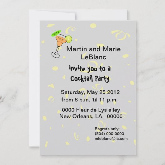 Shrimp Cartoon Cocktail Party Invitation Kaart (Achterkant)