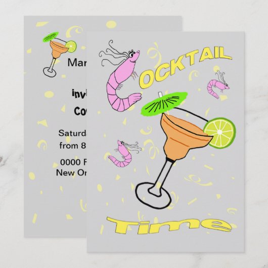 Shrimp Cartoon Cocktail Party Invitation Kaart (Voorkant / Achterkant)