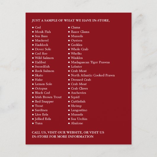 Shrimp Display, Fishmonger/Wife, vismarkt Flyer (Achterkant)