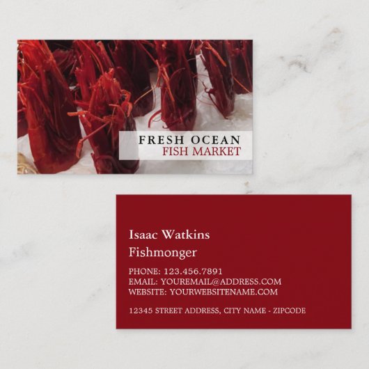 Shrimp Display, Fishmonger/Wife, vismarkt Visitekaartje (Voorkant / Achterkant)
