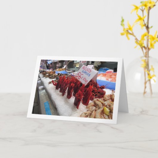 Shrimp Display in de Mercado Central, Valencia Kaart (Gele Bloem)