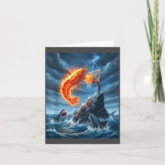 Shrimp Dunking On Shark Funny Fishing Meme Basketb Kaart (Voorkant)