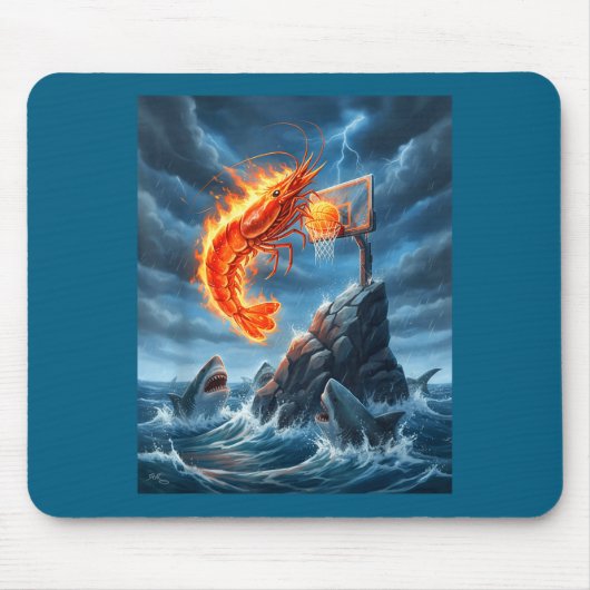 Shrimp Dunking On Shark Funny Fishing Meme Basketb Muismat (Voorkant)
