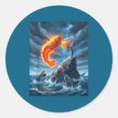 Shrimp Dunking On Shark Funny Fishing Meme Basketb Ronde Sticker (Voorkant)