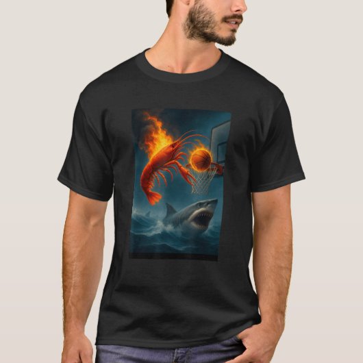 Shrimp Dunking op Shark Funny Vist Meme T-shirt (Voorkant)