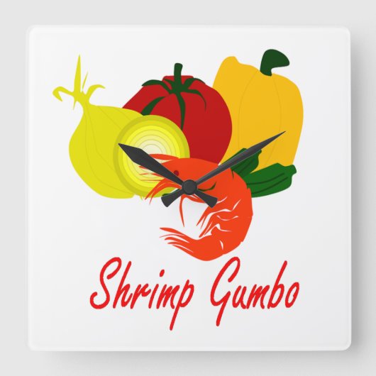Shrimp Gumbo Vierkante Klok (Voorkant)