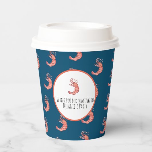 Shrimp Hand Waterverf Seafood Crab Boil Blue Papieren Bekers (Voorkant)