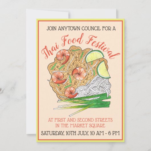 Shrimp Pad Thai Noodles Food Festival Restaurant Kaart (Voorkant)
