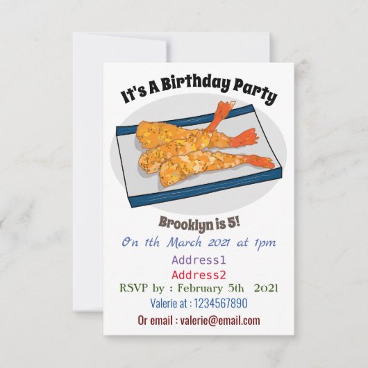 Shrimp tempura cartoon illustratie kaart (Voorkant)