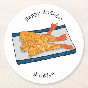 Shrimp tempura cartoon illustratie ronde kartonnen onderzetter