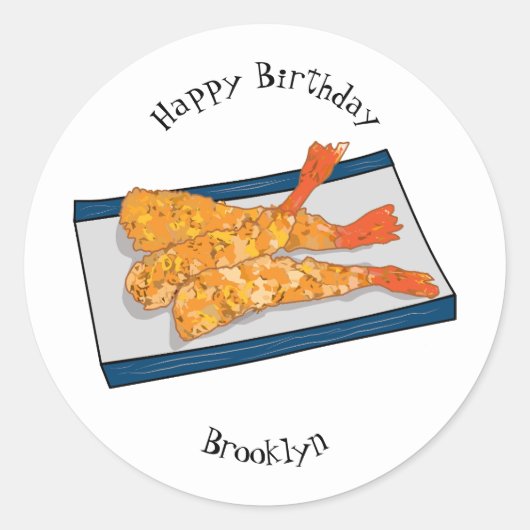 Shrimp tempura cartoon illustratie ronde sticker (Voorkant)