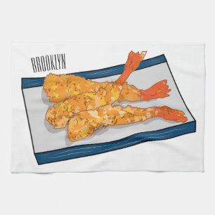 Shrimp tempura cartoon illustratie theedoek