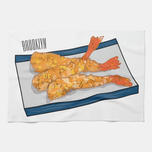 Shrimp tempura cartoon illustratie theedoek (Horizontaal)