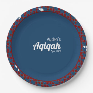 SHRIMPLY Blauw Rood Patroon, Aqiqah Baby shower Papieren Bordje