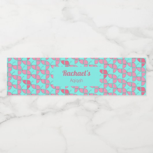 SHRIMPLY Blauwgroen Roze Patroon, Aqiqah Baby show Waterfles Etiket (Enkel label)