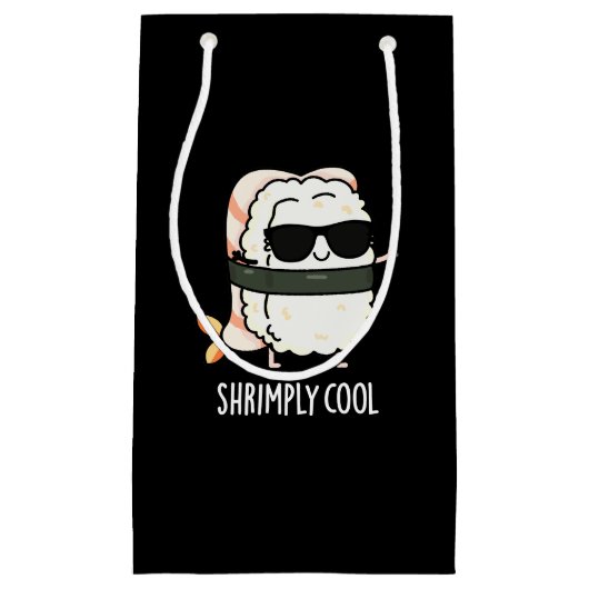 Shrimply Cool Funny Shrimp Sushi Pun Dark BG Klein Cadeauzakje (Voorkant)