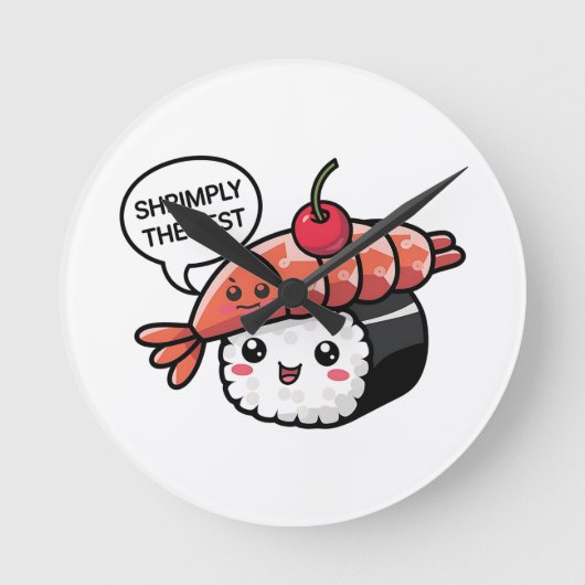 Shrimply de beste kawaii sushi ronde klok (Voorkant)
